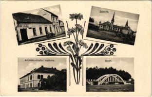 Luzany (Plzen), Hostinec u kolárika, zámek, Administracní budova, Most / restaurant, castle, administrative office, bridge. V. Masek fotogr. Atelier (Prestice) Art Nouveau, floral (EK)