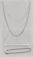 Ezüst (Ag) duplaszemes masszív nyaklánc h: 50cm, és karkötő h: 21 cm, jelzett, nettó 18,7g