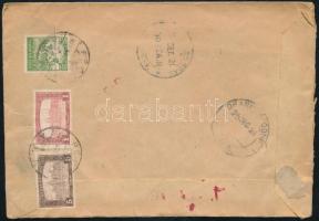 1921 Ajánlott levél 3 db bélyeggel Indiába, cenzúrázva (Julius Miertl) / Registered cover to Bombay