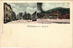 Merklín u Karlovych Var, Merkelsgrün bei Karlsbad (Karlovy Vary); street view, factory in winter. Verlag Franziska Seidl (EK)