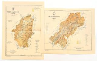 1893-1897 Turóc és Trencsén vármegye térképe (2 db), tervezte: Gönczy Pál, a Pallas Nagy Lexikona mellékletei, 30,5x23,5 cm
