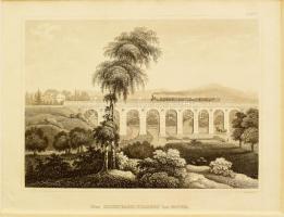 3 db vasút témájú metszet, : ca 1840-1860 London - Greenwich vasút, Gotha vasúti híd, Der Eisenbahn-...