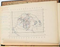 cca 1920-1940 Gergely Endre (1883-1942) kartográfus, történész, m. kir. csendőr százados hagyatékából származó feljegyzések (Szerzői pótszakvélemény a Magyar Szent Korona Országai a trianoni béke előtt és után c. falitérképről), kézzel rajzolt térképvázlatok, stb., összesen kb. 10-15 db, változó állapotban