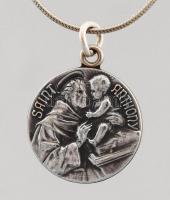 Ezüst (Ag) kígyó nyaklánc h: 42 cm, Szent Antalt ábrázoló medállal, jelzett, nettó 6,7g