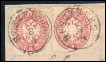 1864 2 x 5kr számlalevélen, 1 1/4L, 15kr portóval, 5kr okmánybélyeggel "RUSZKBERG" - Herma...
