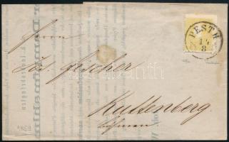 1859 2kr sárga II. nyomtatványon / on printed matter "PESTH" - "KUTTENBERG"