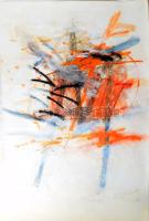 Misch Ádám (1935-1995): Minden nap újra (Täglich wieder), 1984. Akril, ceruza, kréta, papír, jelezve középen lent (Misch '84). Hátoldalán Misch Ádám autográf feliratával. Lapszéli egészen apró néhány kevés szakadással. 102x73 cm. / Adam Misch (1935-1995): Every day again, (Täglich wieder), 1984. Acrylic, pencil, chalk on paper, signed, with the artist's autograph description on the reverse on the reverse. With a few very minor tears on the edges. 102x73 cm