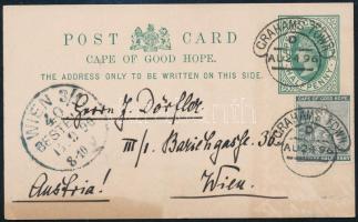 Cape of Good Hope 1896 Díjkiegészített díjjegyes levelezőlap / PS-card with additional franking "GRAHAMS TOWN"