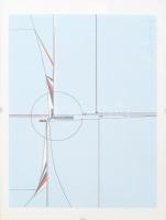 Azonosítatlan jelzéssel: Absztrakt alkotás. Ofszet, papír, jelzett, üveg klipsz keretben 16x21 cm