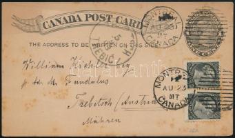 1893 Díjkiegészített díjjegyes levelezőlap, elfogazott bélyegpárral / PS-card with additional franking