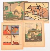 7 db linómetszet a Díszítőművészet c. lapból cca 1913. Lapméret 21x25 cm Göröntsér-Greff Lajos, Muhits Sándor, Bíró Mihály, Szabó Aurél