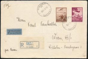 1938 Ajánlott légi levél "ZAGREB" / Registered airmail cover