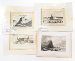 ca 1900 Schwarzenbach, Neucstatt, Stanfeld 3 db osztrák várról készült régi metszetről készült XX. sz eleji nyomat. 16x11 cm Paszpartuban. + 1 db egyéb metszet