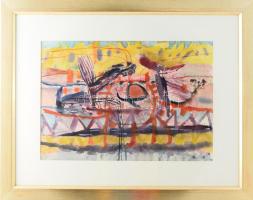 Misch Ádám (1935-1995): Út mentén (cím nélkül), 1965. Akvarell, papír, jelezve jobbra lent: Misch 14...