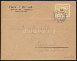 Kelet Szilézia 1920 Levél vágott bélyeggel / Cover with imperforate stamp