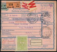 1925 Csomagszállító 3 db bélyeggel és 1 okmánybélyeggel / Parcel card with 3 stamps and 1 fiscal stamp