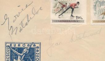 Jean Thomson Westwood (1931 ? 2022) brit jégtáncos és Edvin M... aláírása 1955 Műkorcsolya EB FDC-n