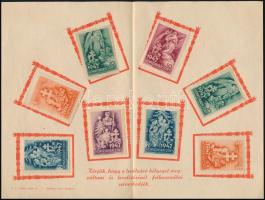 1942 Honvédkarácsony sor, 8 db klf segélybélyeg eredeti emléklapon, hozzá eredeti Leventeifjúság Honvédkarácsonya felhívással