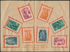 1942 Honvédkarácsony sor, 8 db klf segélybélyeg eredeti emléklapon, hozzá eredeti felhívással és egy négyestömbbel