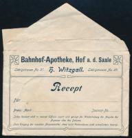 cc 1900 Receptboríték Hof. a. d. Saale H. Witzgall gyógyszertára, recepttel