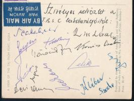 ca 1965 A TBSC Tatabánya labdarúgócsapat tagjainak aláírásai Indiái vendégszereplésről hazaküldött k...