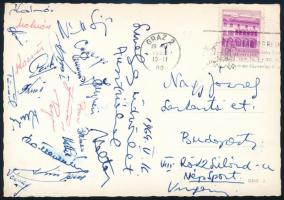 1964 MAgyar labdarúgócsapat tagjai által hazaküldött, aláírt képeslap Ausztriából:Kalmár, Koltai, Fenyvesi, Perjés