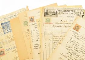 ca 1900-1910 Miskolc 10 db fejléces számla, kereskedőktől, iparosoktól