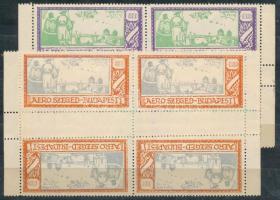 1925 Aero Szeged 1000K és 2000K félhivatalos ívszéli repülőbélyegek tete-beche párokban