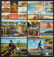 700 - 800 db modern külföldi városképes lap cipős dobozban, fele Finnország, fele Nagybritannia