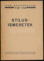 Bossányi József: Stílusismeretek. Összeáll. és az ábrákat rajzolta: - - . Ipari Szakkönyvtár 112-114. Bp., [1947], Ipari Tanfolyamok Országos Vezetősége (Szikra-ny.), 213+(1) p. Szövegközti és egészoldalas ábrákkal illusztrálva. Kiadói papírkötés, kissé foltos borítóval és gerinccel.