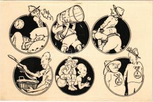 Ahogyan Zupi és Prutyi a tábort elképzeli. Kiadja a komáromi Jókai cserkészcsapat / Hungarian boy scout camp art postcard (gyűrődések / creases)