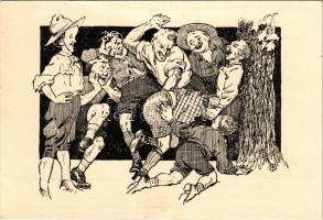 Segesvári ütközet, cserkész művészlap. Kiadja a komáromi Jókai cserkészcsapat / Hungarian boy scout camp art postcard (gyűrődések / creases)