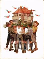 Bakony és Balatonvidéki veszprémi cserkész- és turistaház javára / Hungarian scouting art postcard s: Márton L. (EB)