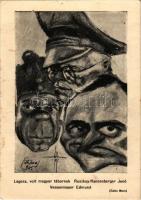 Legeza, volt magyar tábornok, Ruszkay-Ranzenberger Jenő és Wessenmayer Edmund náci-szimpatizáns. Nemzetiszocialista-ellenes gúnyos karikatúra / Hungarian sympathizers of the Nazis. WWII Hungarian anti-NS mocking caricature s: Gatto Nero (Wittmann Rezső) (fl)