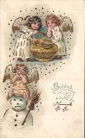New Year angels Emb. litho