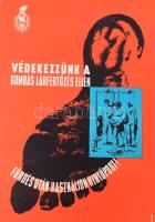 1960, Bánhegyi Tibor (1923-1986): Védekezzünk a gombás lábfertőzés ellen. Egészségügyi felvilágosító plakát, lapszéli szakadással, gyűrődéssel, 66x46 cm