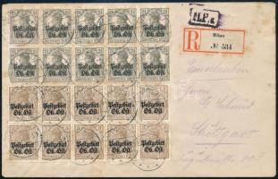 Postgebiet 1918 Ajánlott levél 20 db bélyeggel / Registered cover "MITAU" - Stuttgart