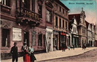 1914 Mnichovo Hradiste, Münchengrätz; Námestí / square, hotel, shops. G. Albínová (wet corners)