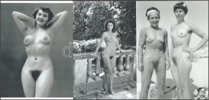 "Szépasszonyok egy szál semmiben", eltérő időben készült, szolidan erotikus felvételek, 3 db modern nagyítás, jelzés nélkül, 21x15 cm