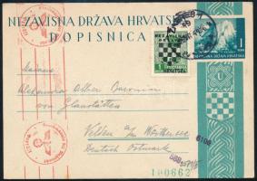 1941 Cenzúrázott díjkiegészített díjjegyes levelezőlap / Censored PS-card with additional franking