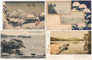 JAPÁN - 8 db RÉGI képeslap vegyes minőségben: templomok, piac, téli táj, kikötő / JAPAN - 8 pre-1945 postcards in mixed quality: church, market, winter landscape, port