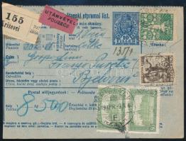 1919 Utánvétes csomagszállító magyar-horvát vegyes bérmentesítéssel / COD parcel card with Hungarian-Croatian mixed franking "KRIZEVCI"