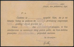 1919 8f díjjegyes levelezőlap horvát bélyeggel feladva / PS-card with Croatian stamp "OSIJEK&qu...