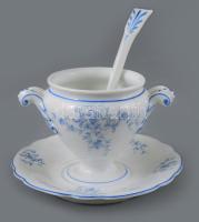 Antik szószkínáló kanállal. Jelzés nélkül, d: 12 cm