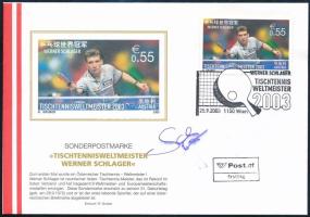 2003 Asztalitenisz világbajnokság osztrák FDC a világbajnok, Werner Schlager aláírásával
