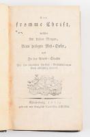 Der fromme Christ, welcher am frühen Morgen, beim heiligen Meß-Opfer, und in der Abend-Stunde bei den täglichen Kirchen-Versammlungen Gott andächtig anbetet. Klausenburg [Kolozsvár], 1823, Königlich Lyceischen Schriften, 423+(3) p.+ 2 (kihajtható, magyar nyelvű kották) t. Német nyelven. Korabeli egészbőr-kötésben, viseltes borítóval, a gerincen sérüléssel, kissé foltos lapokkal, helyenként kisebb szúrágta lyukakkal, lapszéli ázásnyomokkal.