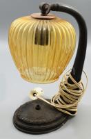 Antik asztali lámpa, üveg búrával, m: 30 cm