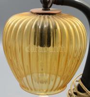 Antik asztali lámpa, üveg búrával, m: 30 cm