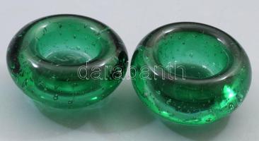 Buborékos anyagú szakított üveg mécsestartó pár, hibátlan, d: 8,5 cm