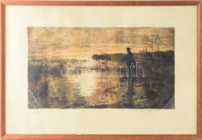 Csergezán Pál (1924-1996): Szepezdi este (Balatonszepezd), 1957. Rézkarc, papír, jelzett. Üvegezett ...